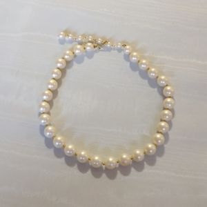 Vintage Faux Pearl White Adjustable Classic Gold Toned Bead Choker Hook Necklace